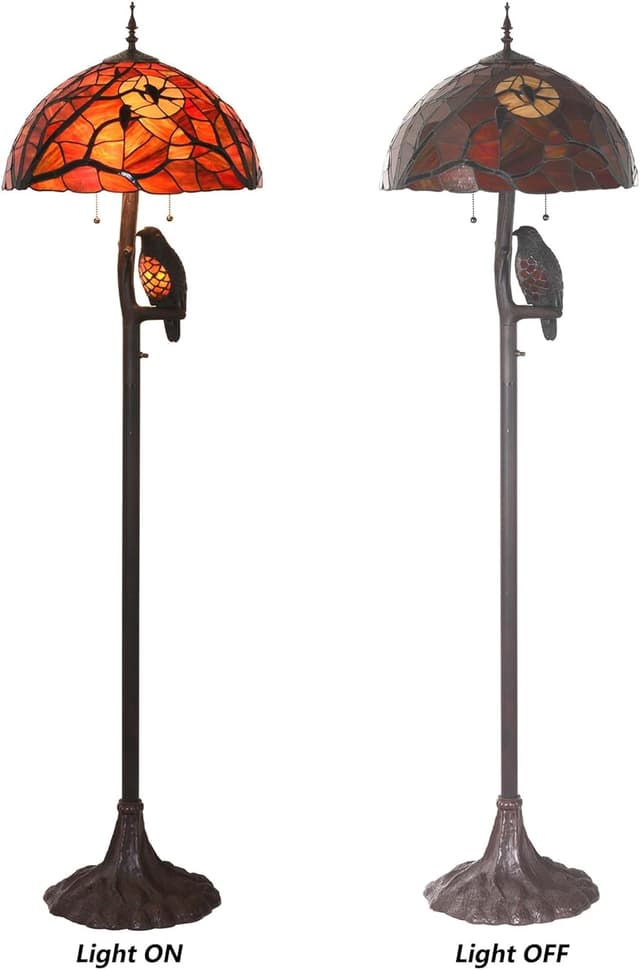 Thumbnail 6 de Bieye L30936 Ravens Tiffany-style stained glass floor lamp with night light, 65 inches (Black/Red)