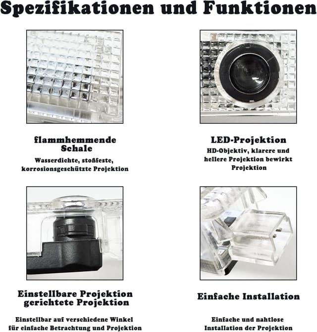 Detalle 2 de Krewua 2er Viererpack Autotür-Projektorlicht für Türlogo (Plug & Play, HD-Projektion)