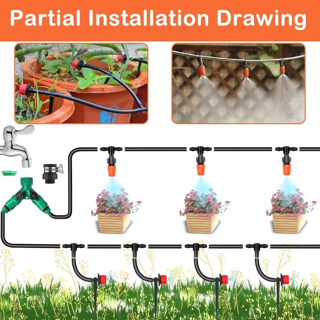 Detalle 2 de 164FT/50M Irrigation System Kit Automatic Drip Irrigation with 202PCS Tubing & Accessories