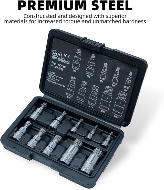Detalle de Jeu de douilles Torx/embouts XZN CCLIFE 10 pièces (M4 à M18) en S2 avec boîte de rangement