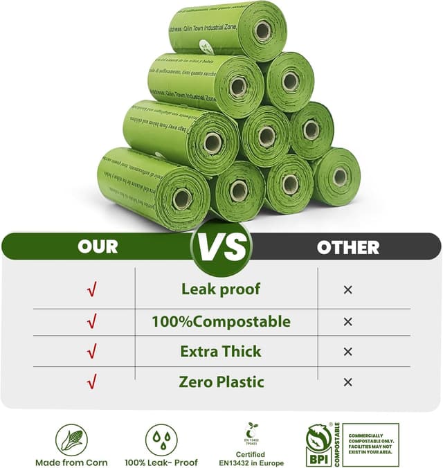 Detalle 2 de Natuural Certified Compostable Dog Poop Bags (270 bags, 18 rolls) – Cornstarch-based, unscented, leak proof