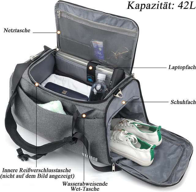 Detalle de Sports duffle bag 42L with wet pocket