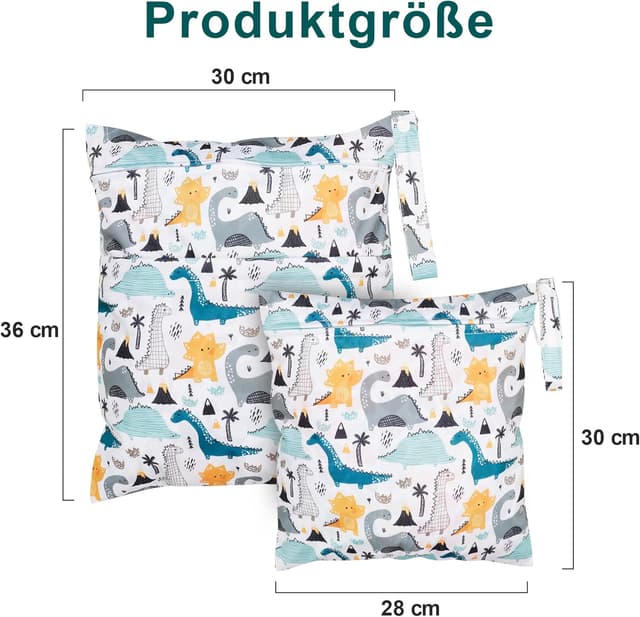 Thumbnail 6 de Loscarol Wetbag Kindergarten (2er Set), große & kleine Nasstasche für Windeln – Dino