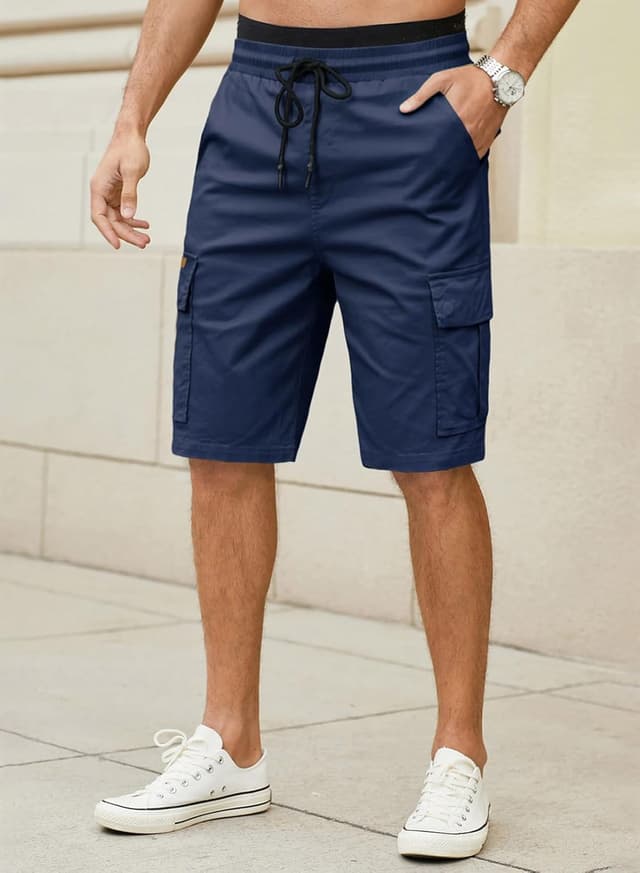 Detalle de JMIERR Cargo-Shorts für Herren aus Baumwolle mit Taschen – kurze Freizeithose mit Knopfleisten