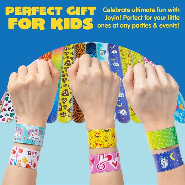 Detalle de JOYIN Slap Band 100er Pack Slap-Armbänder mit 30 Designs (u. a. Einhorn, Herzen) – 22 cm