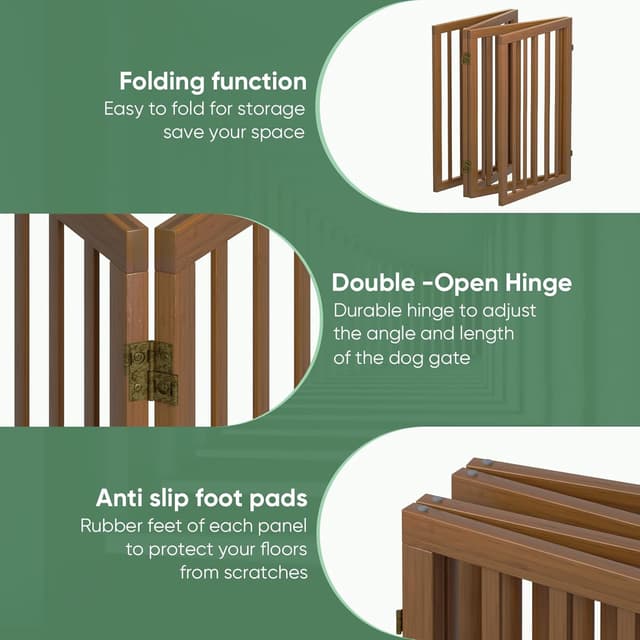 Detalle de Algherohein Tall Dog Gates for Doorways – Foldable Freestanding 4-Panel Indoor Puppy Gate (Walnut)