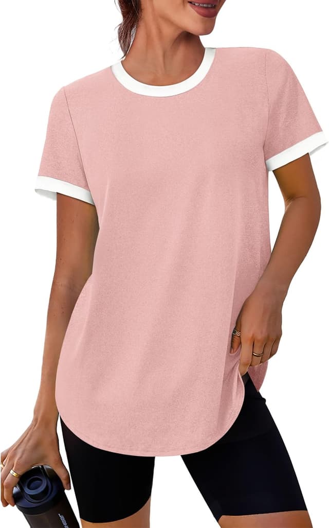 Thumbnail 6 de Womens Workout Tops Summer Short Sleeve Shirts with UPF 50+ Sun Protection (Color Block Gym Tees)