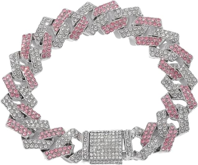 Detalle 2 de Rose Gold Diamond Cuba Link Dog Chain Collar (16-inch)