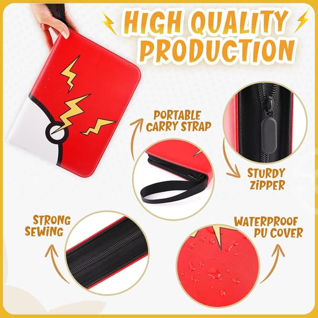 Detalle de cozviao Classeur Carte Pokémon en cuir PU avec fermeture éclair – album 60 pages pour jusqu’à 480 cartes