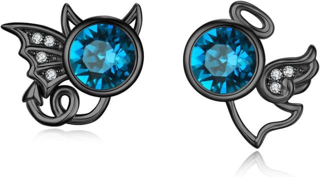 Detalle de SOESON Engel & Teufel Ohrstecker aus 925 Sterling Silber mit Mondstein-Optik und Zirkonia