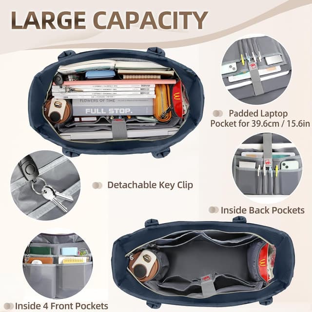 Detalle de RAINSMORE 15.6-inch Laptop Tote Bag for Women with Insulated Pockets & Luggage Strap