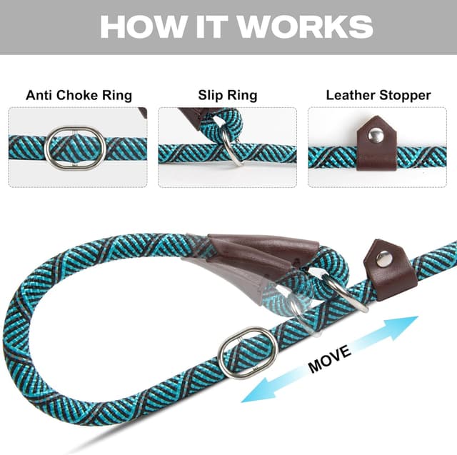 Detalle de Fida Slip Lead for Dogs 1.8m One-Size Rope Leash with Reflective Stitching (Blue)