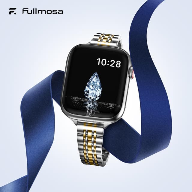 Thumbnail 6 de Fullmosa Slim Metal Straps for Apple Watch (46mm–49mm), 7‑link stainless steel bands for women, Silver & Gold