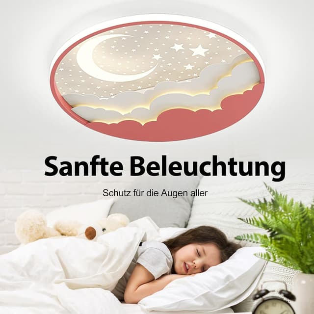 Detalle 2 de RRBEST Lampada da soffitto LED per bambini stella e luna dimmerabile (plafoniera da 50 cm) con telecomando