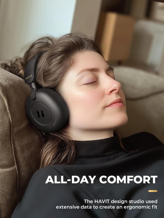 Detalle 2 de Havit Hybrid Active Noise Cancelling Over-Ear Headphones (Bluetooth 5.4) with 5-mic ENC, 76H playtime