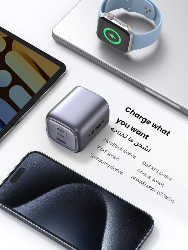 Detalle 2 de UGREEN Nexode 65W USB C charger with 3‑port USB‑C plug 🔌