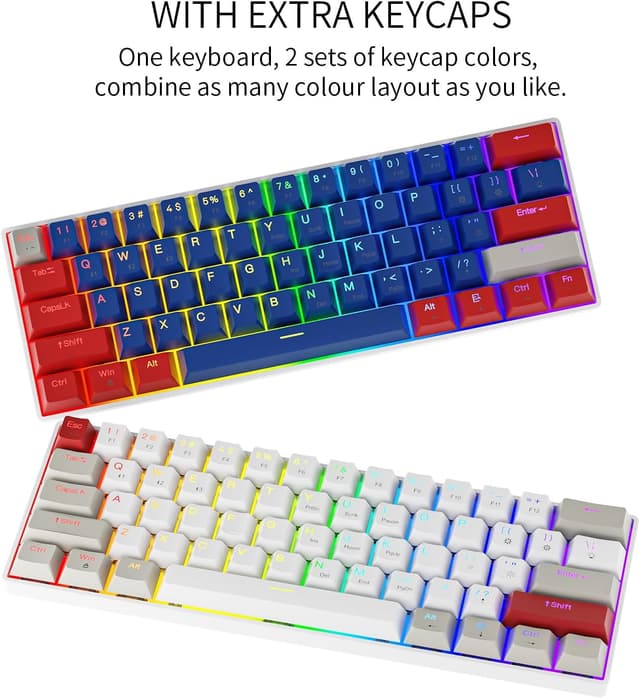 Thumbnail 6 de Newmen GM610 Wireless Mechanical Keyboard (60% USB-C & Bluetooth) – Hot-swappable RGB, Brown switches, White