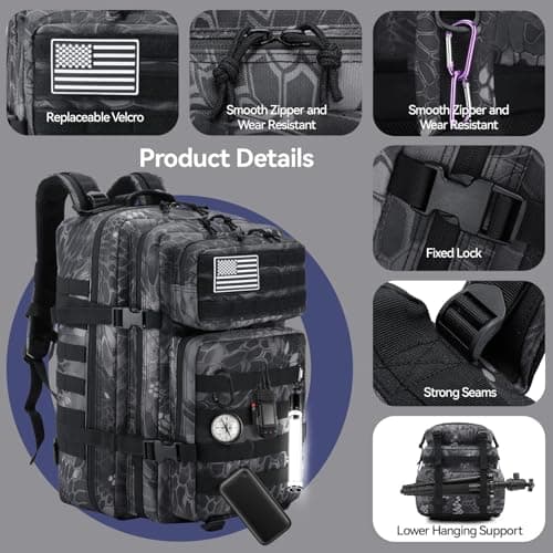 Detalle 2 de Delgeo Mochila Táctica 45L Militar Plegable Impermeable con sistema MOLLE (45 x 30 x 20 cm)