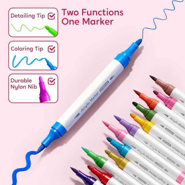 Detalle de SYNCFUN 24 Washable Acrylic Paint Markers with Dual Tips for crafts and DIY