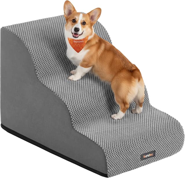 Detalle de Feandrea 3-Step Dog Stairs (Dove Grey) with Removable Waterproof Cover – Gentle Slope PPS013GD01