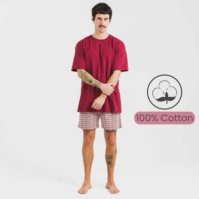 Detalle de TRAMAS+ Pyjama d’été pour homme en 100% coton (t-shirt manches courtes + short)