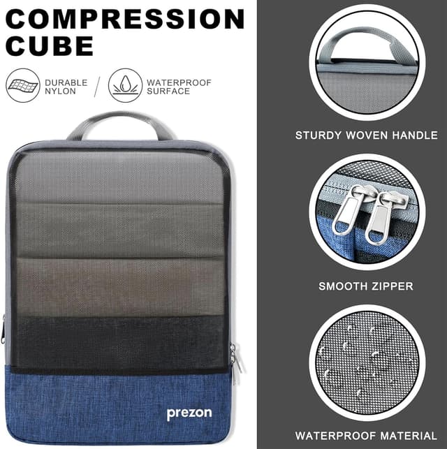 Detalle de Prezon Compression Packing Cubes & Extensible Suitcase Organiser Set (Luggage Organisers for Travel or Home Storage)