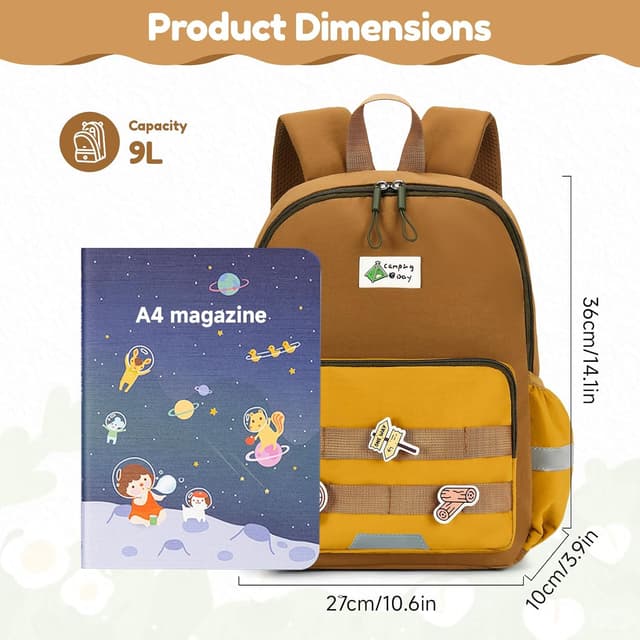 Detalle de PROTAURI sac à dos enfant maternelle avec sangle de poitrine et bandes réfléchissantes (kaki, 3–7 ans)