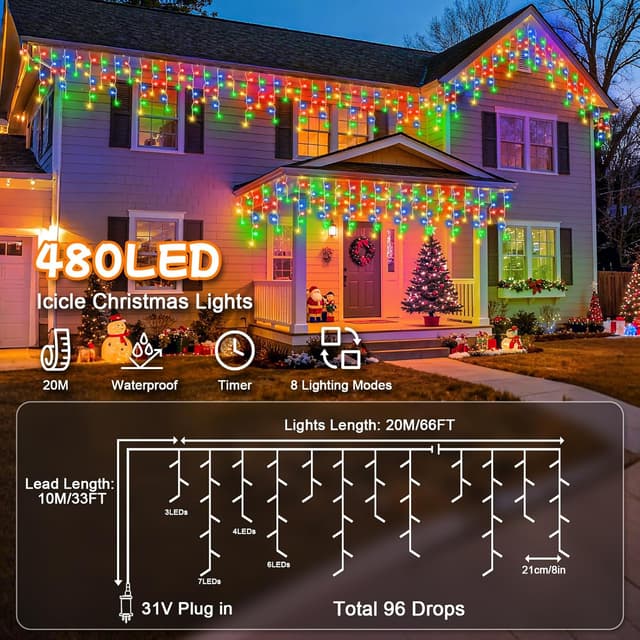 Detalle de cshare Icicle Lights Outdoor 20M 480 LEDs