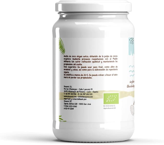 Detalle 1 de Drasanvi ECOSANA Aceite de Coco Virgen Extra 500ml 🥥