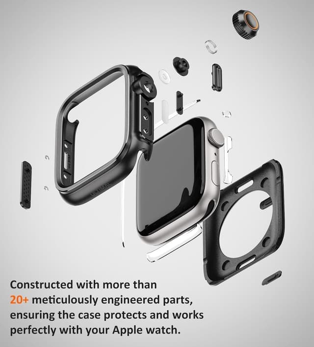 Detalle 2 de ULTIMAL Watch Case for Apple Watch Series 6/5/4/SE/SE2/SE3 44mm (Black) – shockproof protective cover