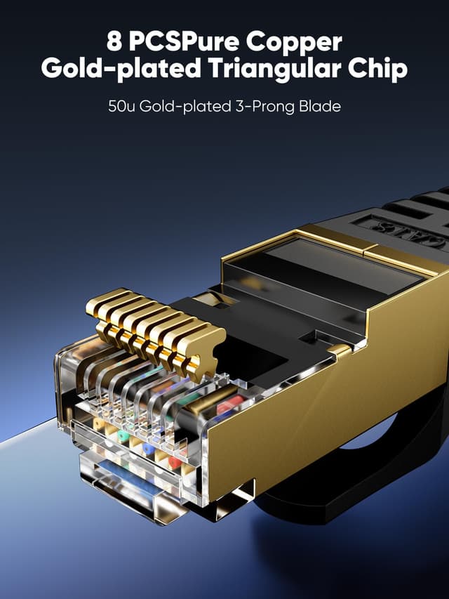 Detalle 2 de VOIETOLT Cat 8 Ethernet Cable (25m) – 40Gbps/2000MHz Flat Braided STP RJ45 for Gaming & Home Networking