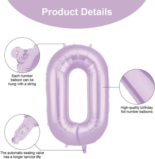 Thumbnail 2 de AOOSU Ballon Chiffre 0 Violet Crémeux 101 cm