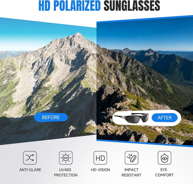 Thumbnail 3 de kunqun Polarized Sports Sunglasses for Men — Wrap-Around UV Protection for Cycling, Fishing, and Driving