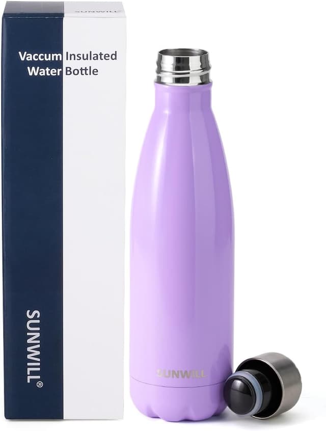 Detalle de SUNWILL Metal Water Bottle (Stainless Steel) 500ml – Vacuum Insulated Thermal Flask for Hot & Cold Drinks