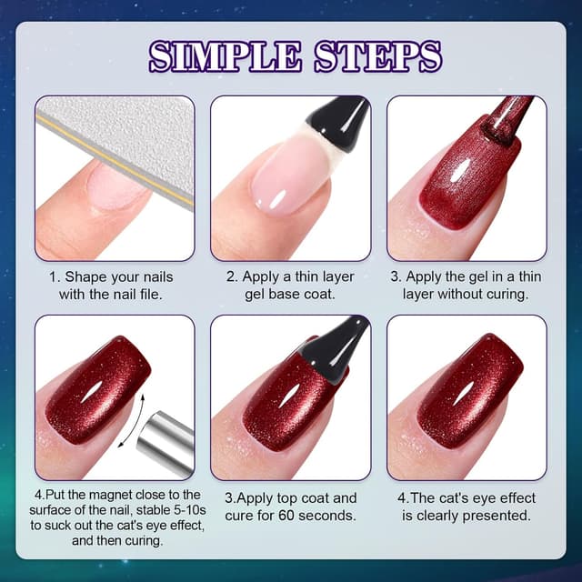 Detalle 1 de YSUVIN UV-Cat-Eye Nagellack (9D) mit Magnetstift – 4 Farben Rot/Lila/Grün/Blau, 8 ml