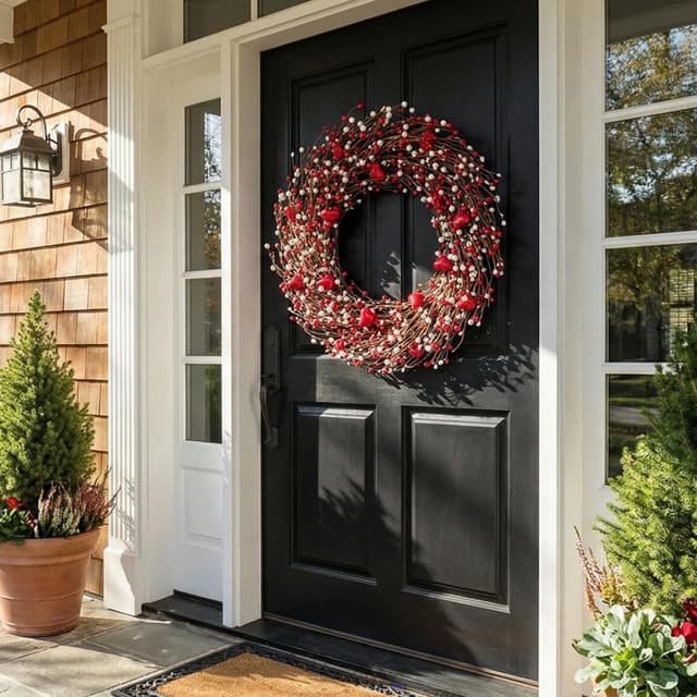 Thumbnail 3 de 24 Inch Valentines Day Red and White Berries Wreath for Front Door ❤️🎍