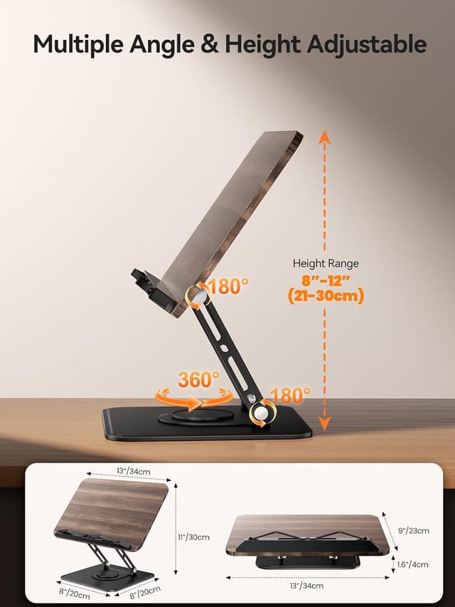 Detalle 2 de Tounee Support de livre rotatif 360° ajustable et pliable avec pinces de protection – Noir