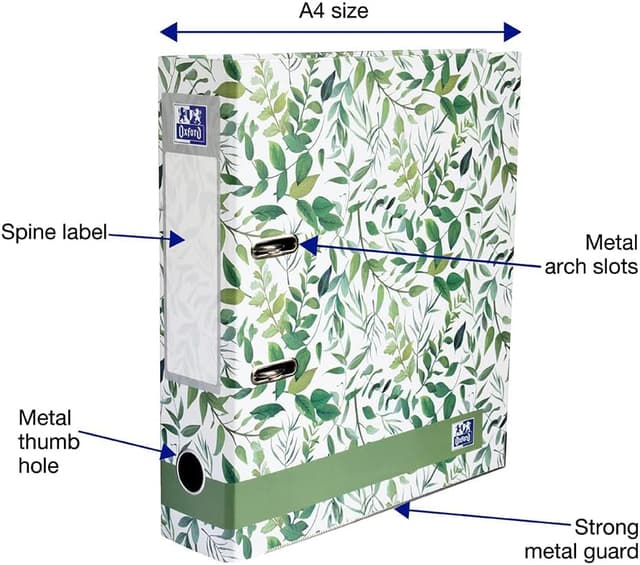 Detalle 2 de Oxford A4 Lever Arch Files with Leaves Pattern – 2 Pack, 70mm Spine (holds up to 560 sheets)
