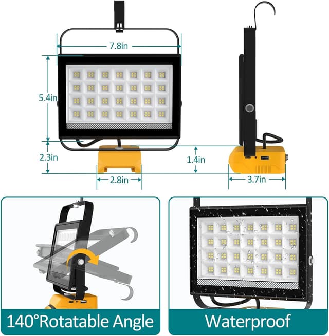 Thumbnail 6 de T-SUN Cordless 100W LED Work Light for Dewalt 18V 🔦