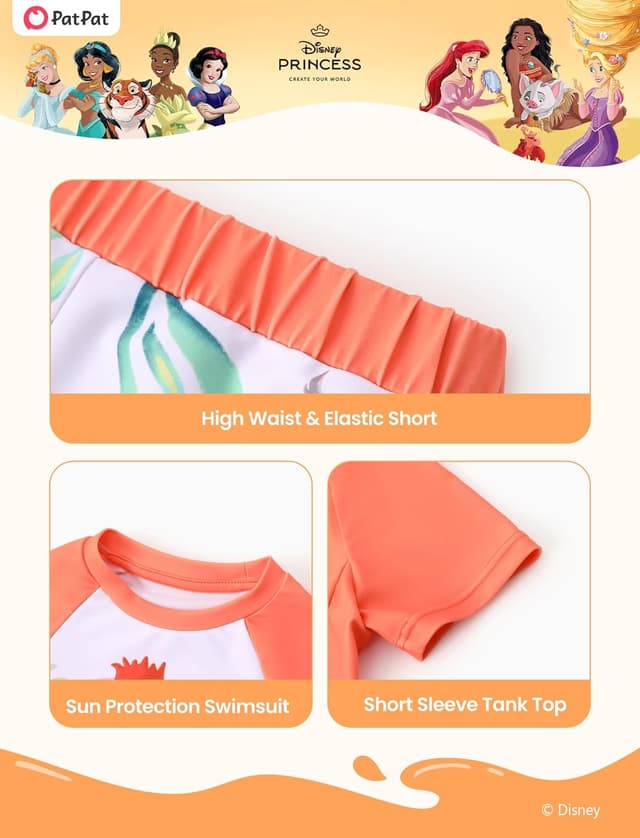 Detalle 1 de Disney Frozen Elsa Girls’ Two-Piece UPF 50+ Rashguard Swim Set (Tankini + Swim Bottom)