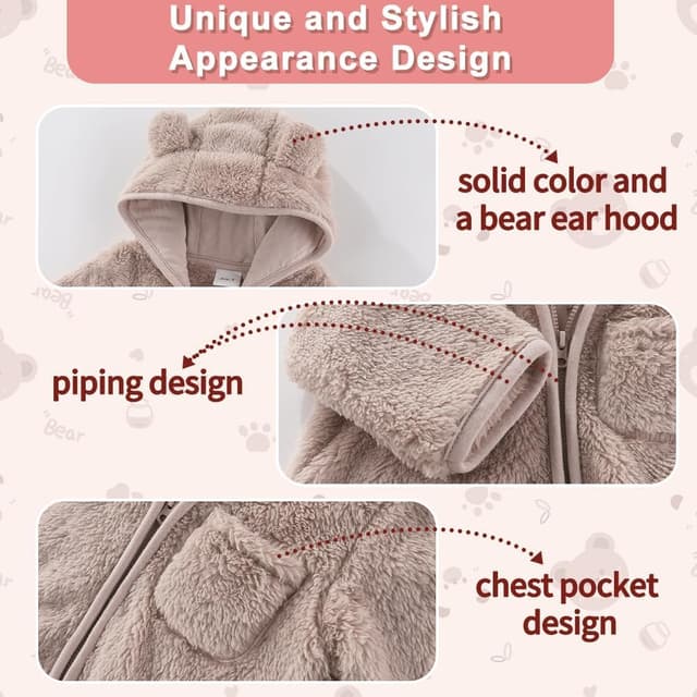 Detalle de Fairy Baby baby snowsuit – newborn bear hooded fleece romper with fold-down mittens and footmuffs