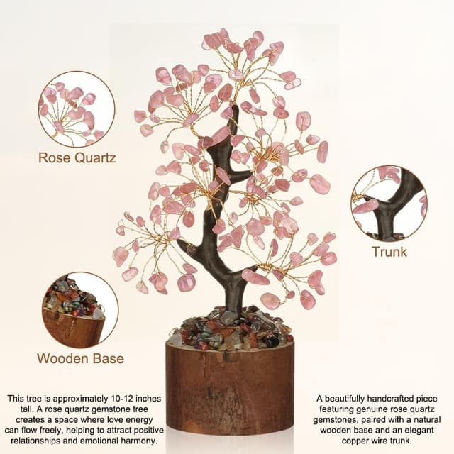 Detalle de Vicloon Arbre en Cristal Rose « Arbre de Vie » en pierres naturelles — décor Feng Shui pour calme et prospérité