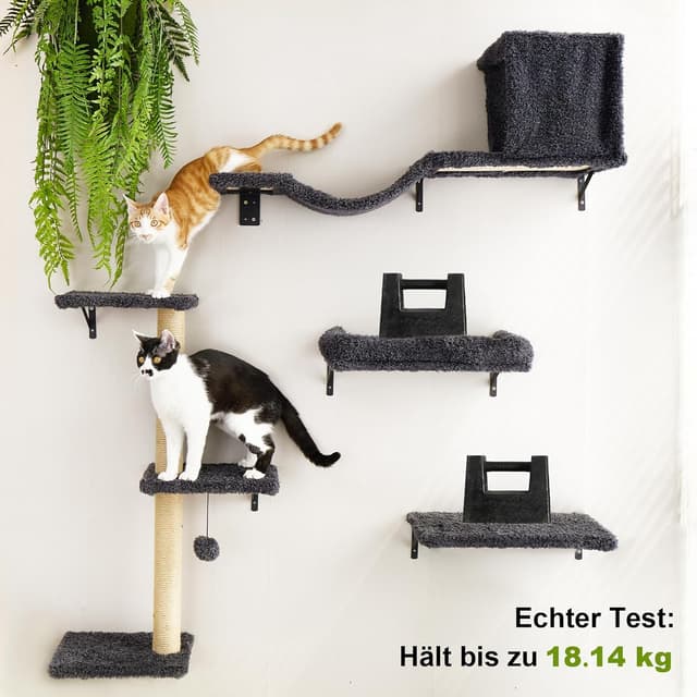 Detalle de FUKUMARU Kletterwand Katzen Set (10-teilig) – Wand-Katzenmöbel mit Katzenbrücke, Katzenhaus & Hängematte bis 18 kg
