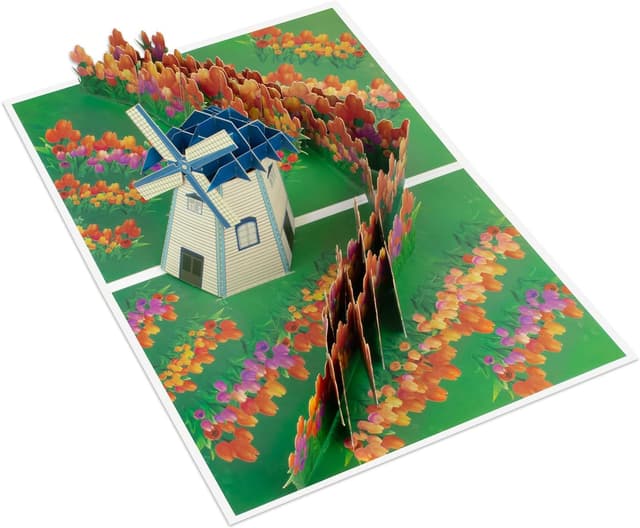 Detalle 2 de Windmühle im Tulpenfeld Pop Up Karte - Grußkarten