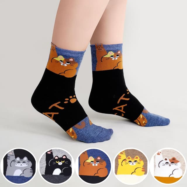 Detalle de ZAKASA Chaussettes en coton pour femmes motif animaux (panda, chat, chien, ours) – Lot de 5 paires