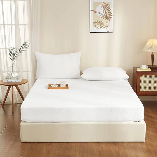 Detalle de YASMENG drap-housse 140x190 en gaze de coton blanc, bonnet 30 cm