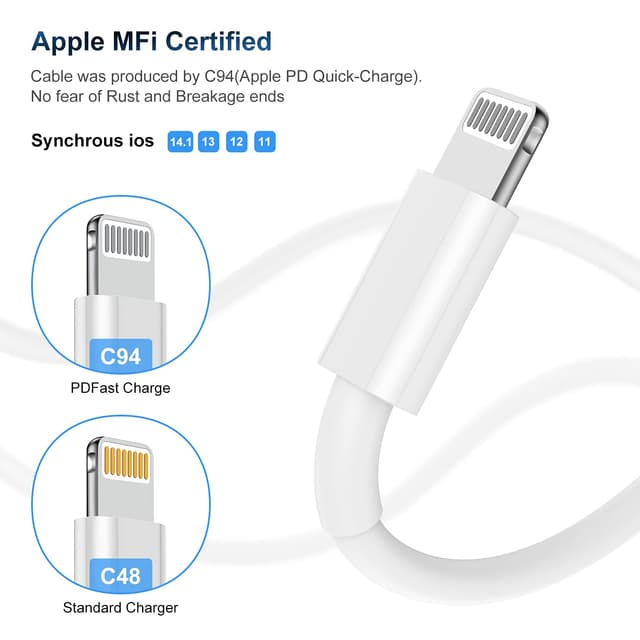 Detalle de Kitminun iPhone USB‑C to Lightning 2m 2‑pack