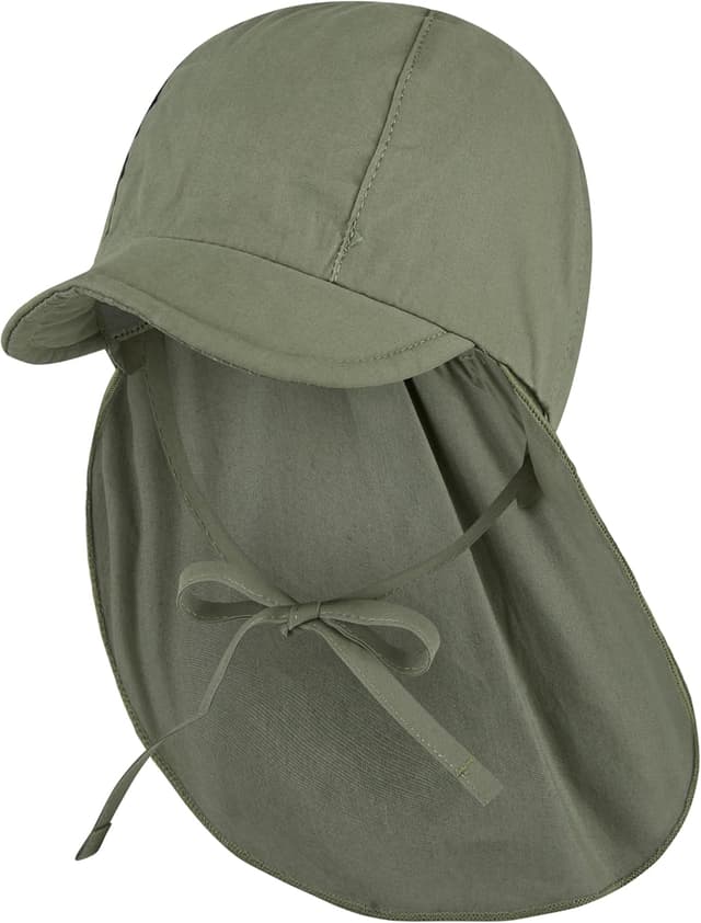 Detalle de Sterntaler Schirmmütze mit Nackenschutz (UV 50+) für Babys und Kinder – dunkelgrün