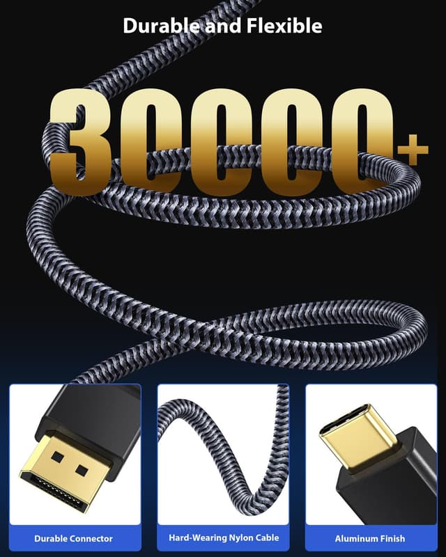 Detalle 2 de Maxonar USB‑C auf DisplayPort 1.4 Kabel (Thunderbolt 3/4, unidirektional) für 8K@60Hz – 1 m, schwarz