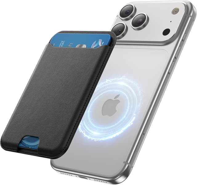 Detalle de TWZKG MagSafe Wallet (3 Card Holder) with RFID blocking – Magnetic phone wallet for iPhone 17/16/15/14/13/12 series, Black